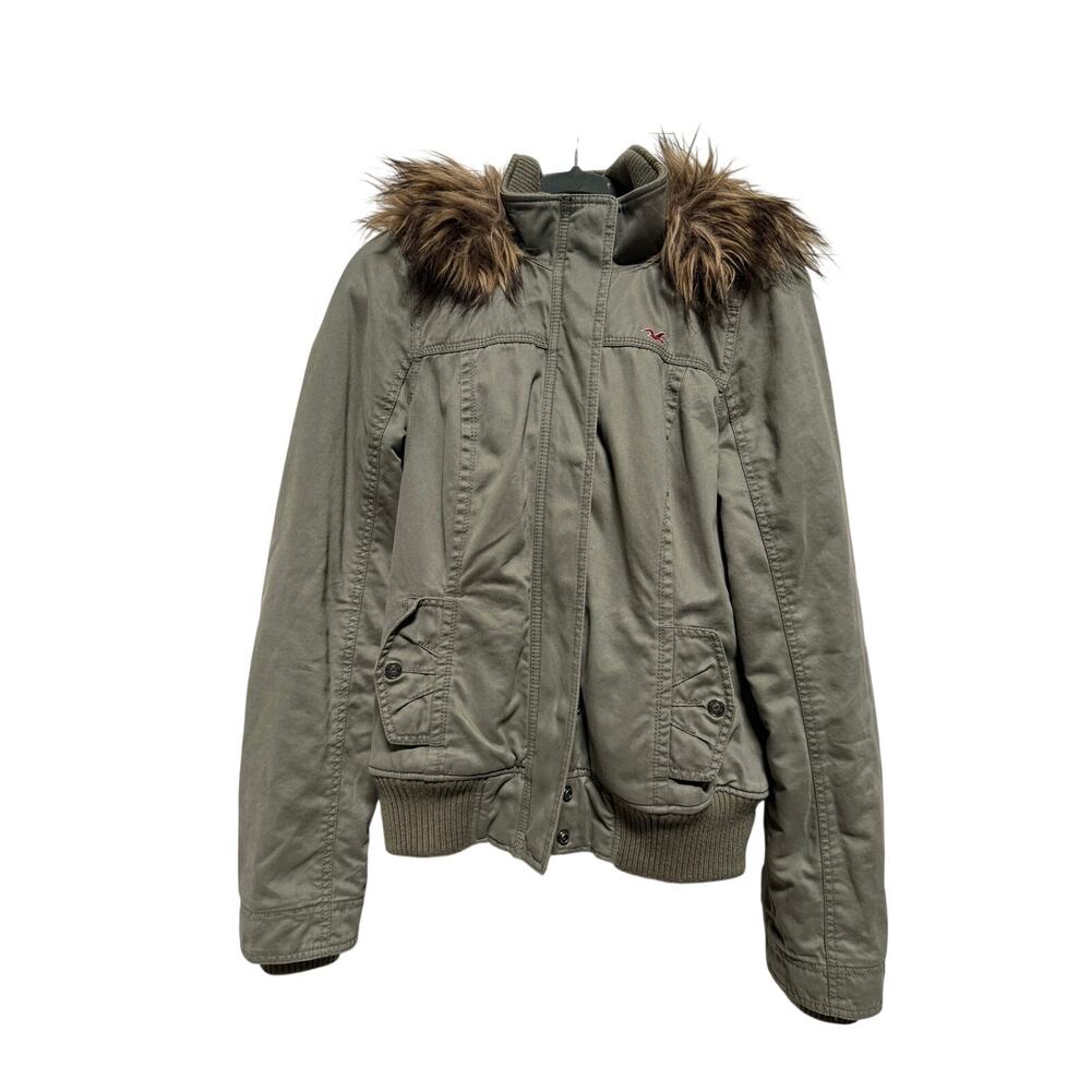 Vintage Y2K Hollister Jacket Womens Large Olive Green Faux Fur Lined Hooded